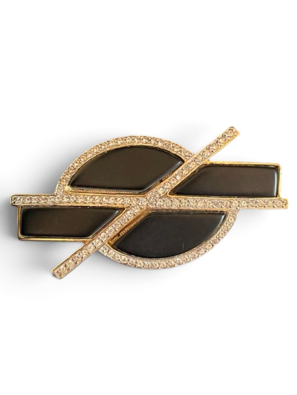 Les Bernard Art Deco Black Lucite & Rhinestone Brooch